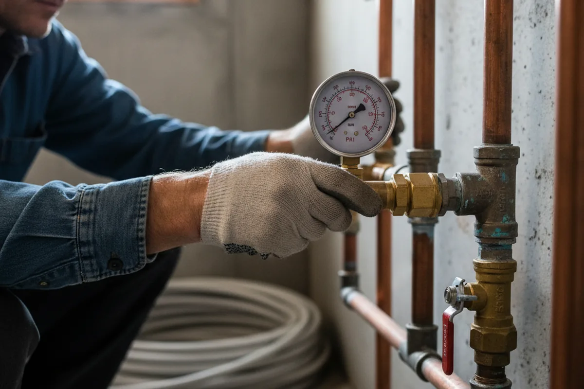 Pressure testing a repaired line during Water Line Repair in Twin Bridges